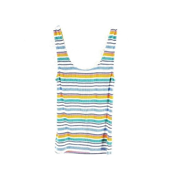 Aeropostale XS White Orange Green Blue Striped Tank Top 1/4 Zip Cotton Polyester - Picture 1 of 5
